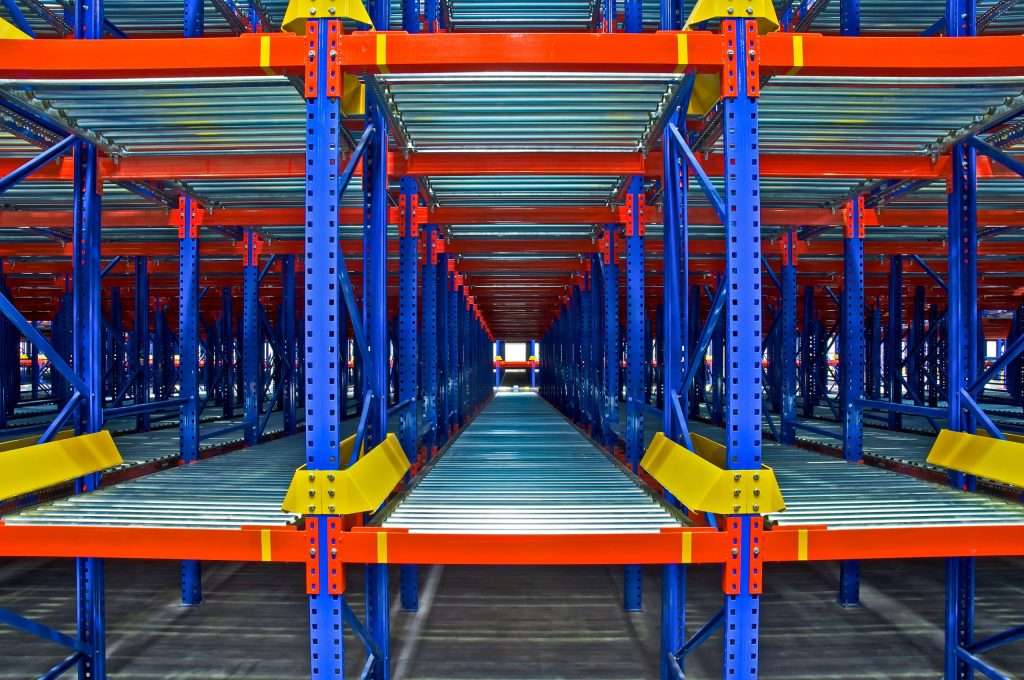 close-up of carton flow racking system | speedrack west