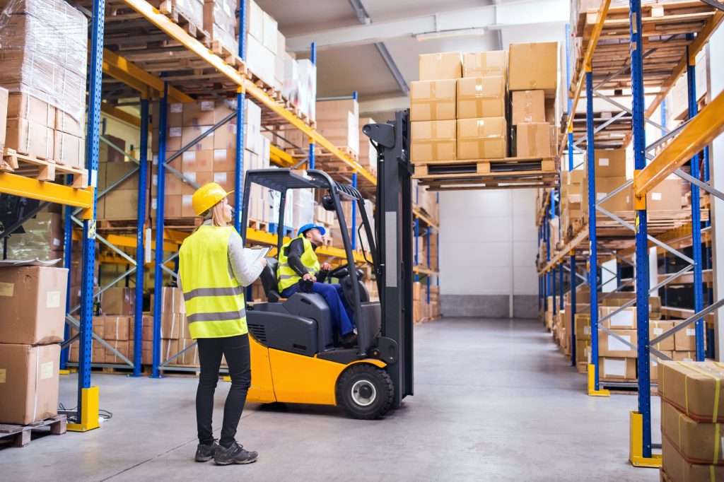 inside warehouse with forklift