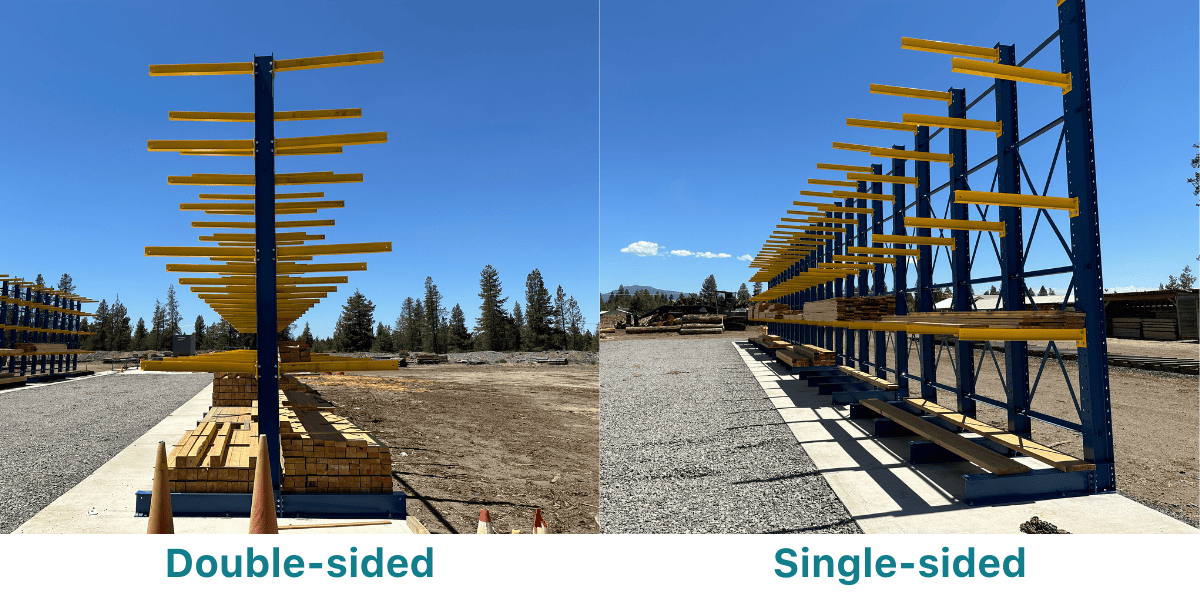 Single sided and double sided cantilever rack
