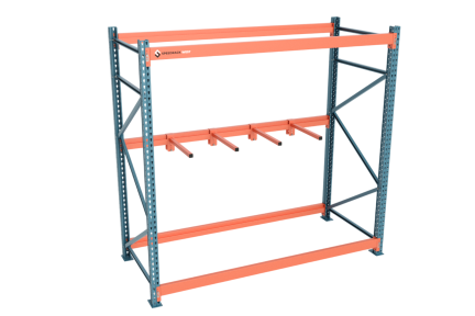 Single-sided vertical storage rack with multiple dividers for high-density, upright storage of long items.