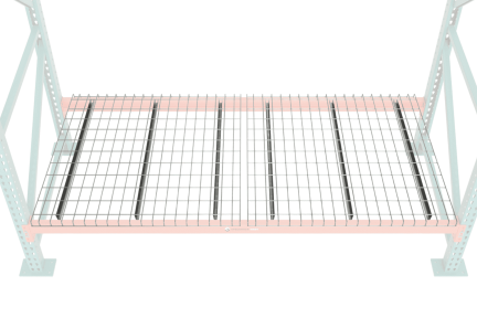 Wire mesh decking for a pallet rack, designed to improve safety, ventilation, and fire compliance.