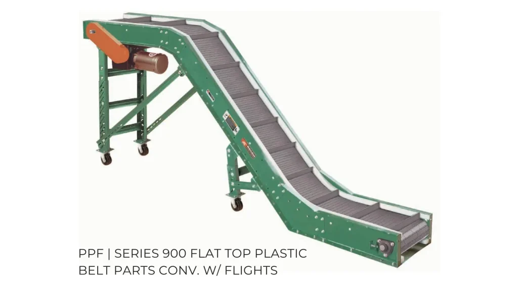 Plastic Belt Conveyor | PPF Series 900 Flat Top Plastic Belt Parts Conveyor w/flights | Speedrack West